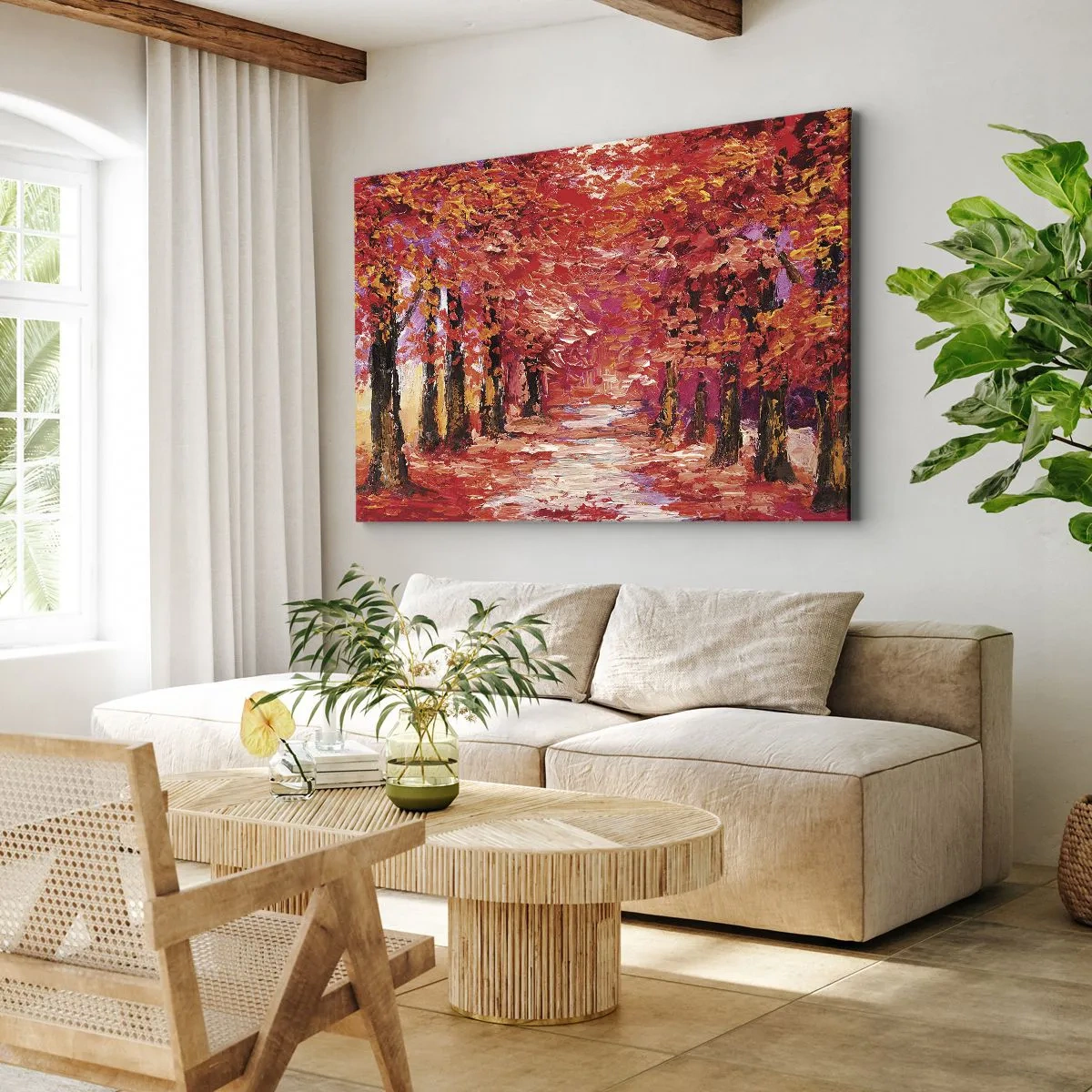 Quadro em tela - Um beco pitoresco com cores outonais no estilo impressionista - 70x50cm - Impressão de outono - Decoração de parede moderna para a sala de estar e quarto ARTTOR