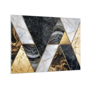 Quadro em vidro - Padrão geométrico de triângulos de mármore e ouro - 70x50cm - Pedra por pedra - Decoração de parede moderna para a sala de estar e quarto ARTTOR