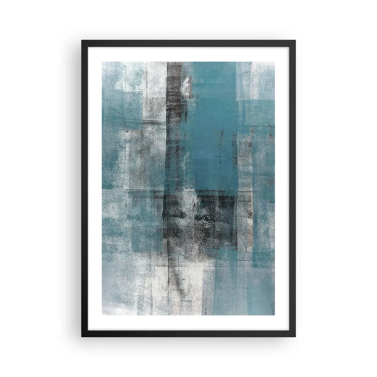 Pôster com moldura preta - Composição abstrata em tons de azul e cinza - 50x70cm - Água e ar - Decoração de parede moderna para a sala de estar e quarto ARTTOR