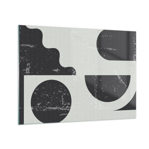 Quadro em vidro - Gráficos geométricos abstratos com abrasões - 70x50cm - Composição acima e abaixo - Decoração de parede moderna para a sala de estar e quarto ARTTOR
