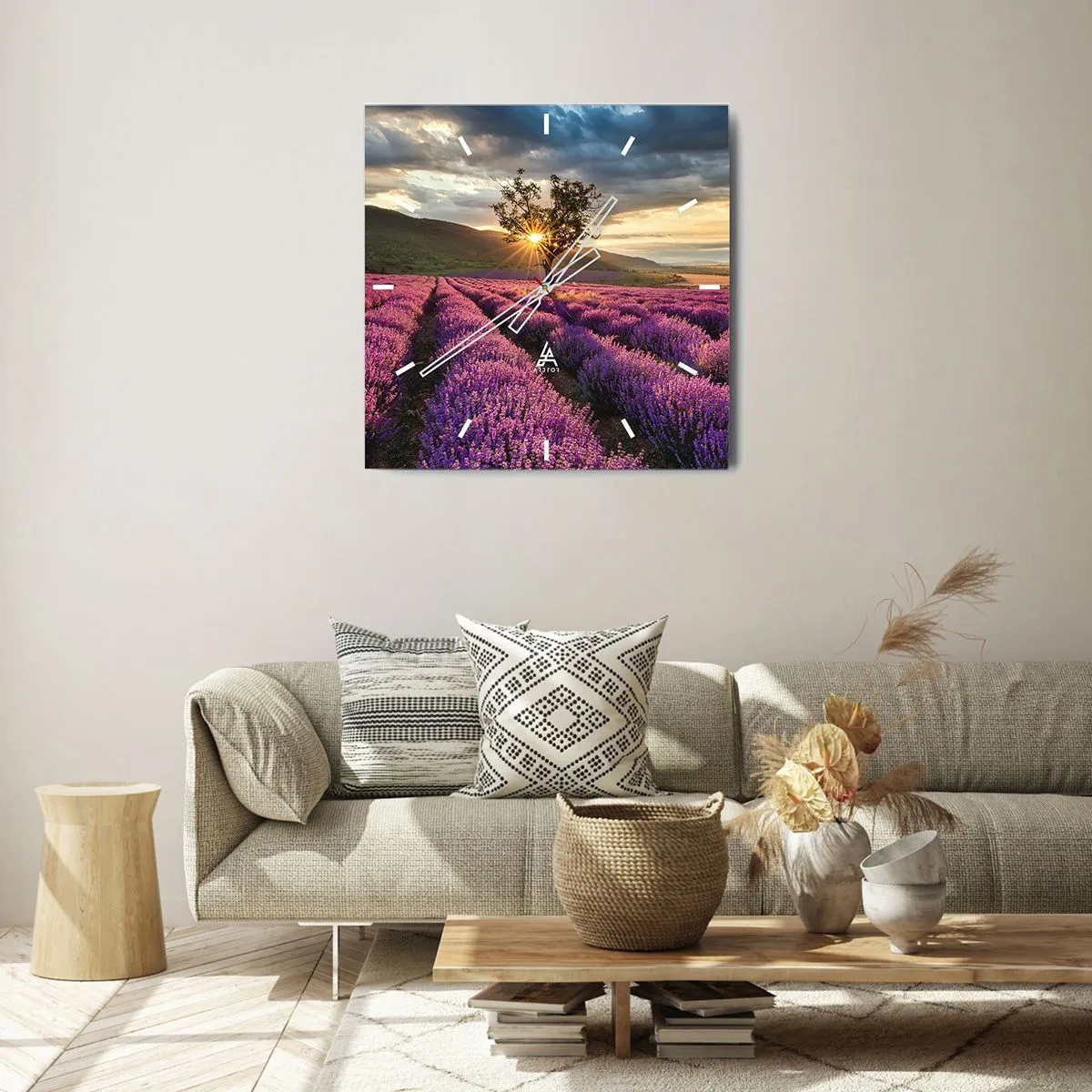Relógio de parede - Relógio em vidro - Aroma lilás - 30x30 cm