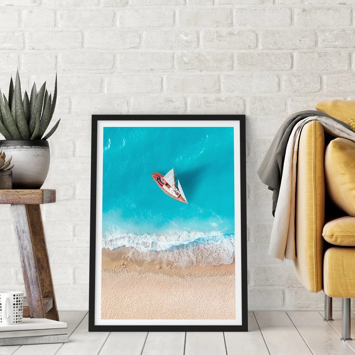 Pôster com moldura preta - No limite do azul e do ouro - 70x100 cm