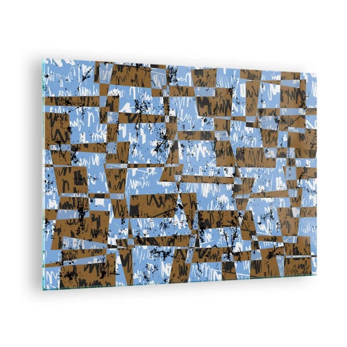 Quadro em vidro - Abstração geométrica com tons de azul e marrom - 70x50cm - Recorte não popular - Decoração de parede moderna para a sala de estar e quarto ARTTOR