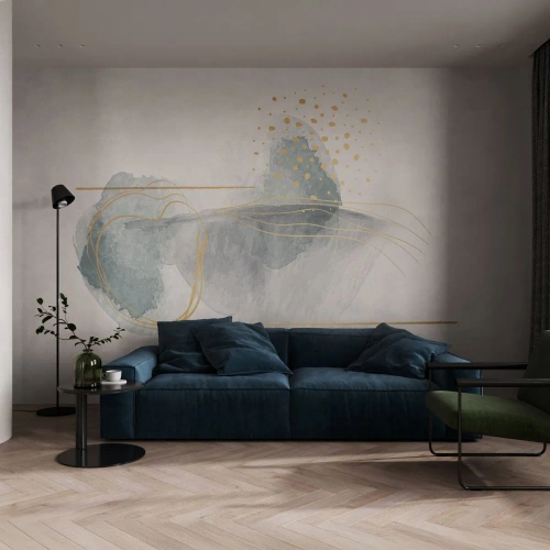 Papel de Parede Premium Sand - Sobre a relação entre o cinza e o dourado - Abstração, Pedaço, Formas interessantes - 200x140 cm