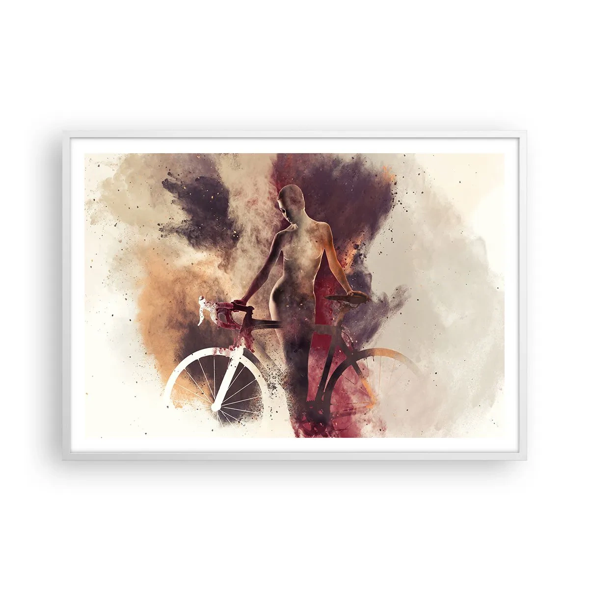 Pôster em moldura branca - Uma alma de bicicleta em formas de mármore - 100x70 cm