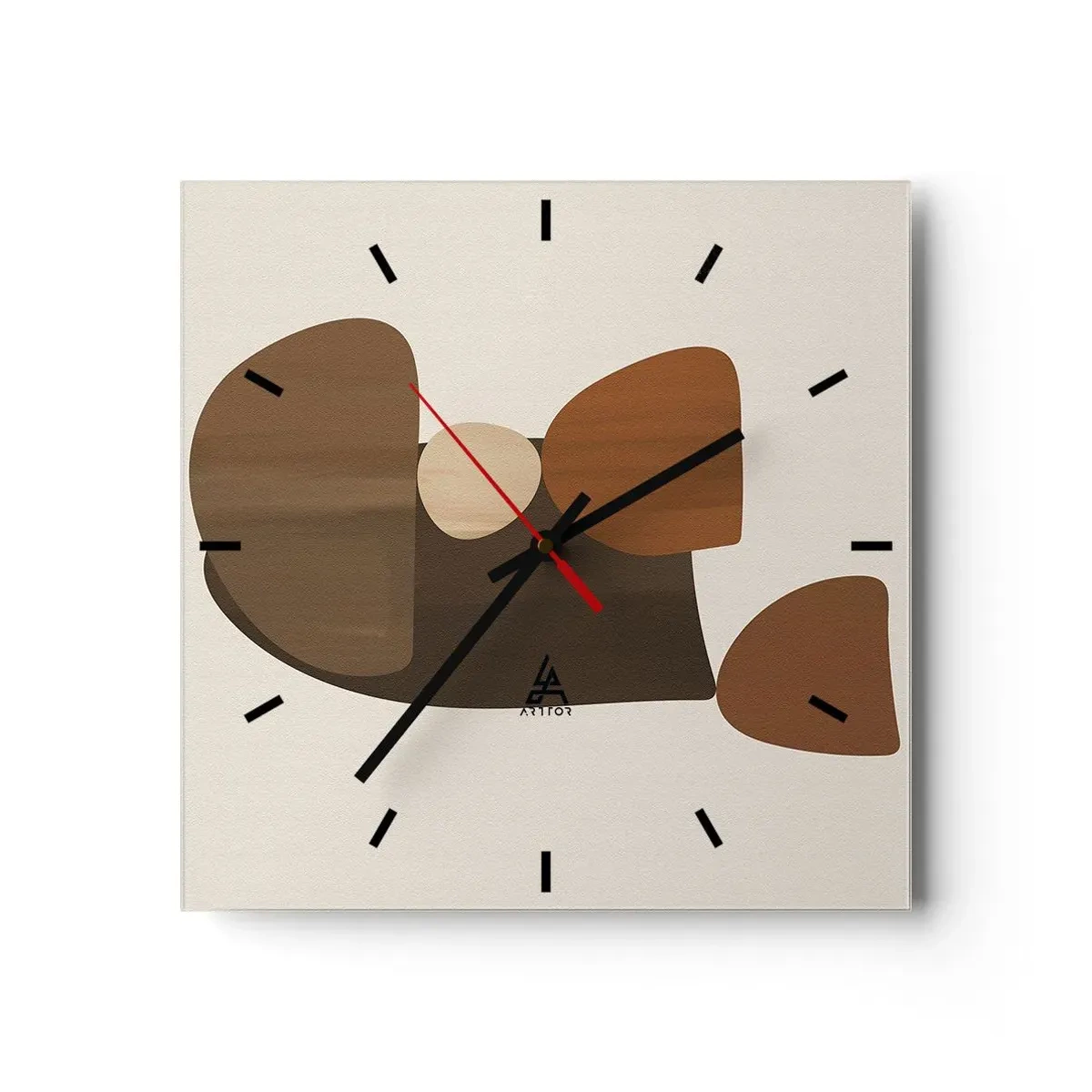 Relógio de parede - Relógio em vidro - Composição em bronze - 30x30 cm