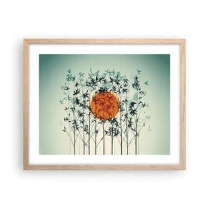 Pôster com moldura de carvalho claro - Sol japonês - 50x40 cm
