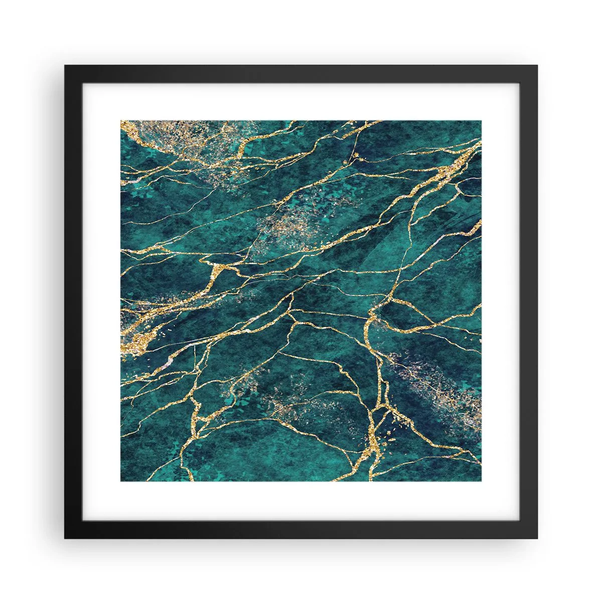 Pôster com moldura preta - Veia dourada - 40x40 cm