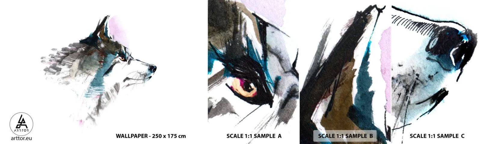 Amostra de Papel de Parede Standard Eco - O tempo não come o lobo - Abstração, Animais, Cachorro - 100x30 cm