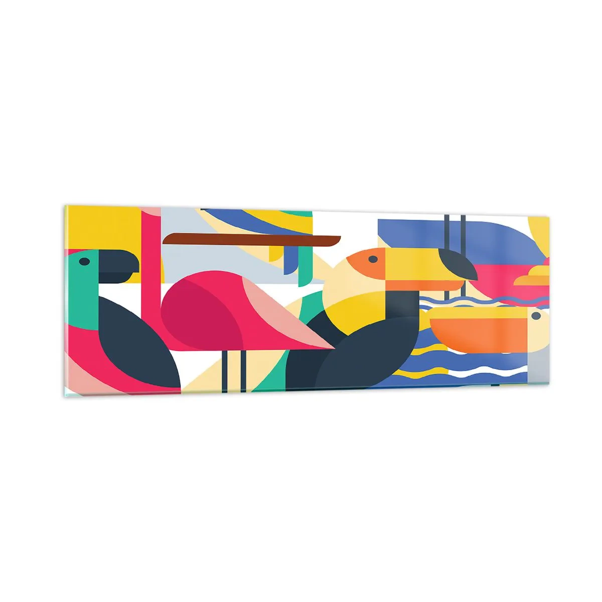 Quadro em vidro - A festa dos pássaros - 90x30 cm