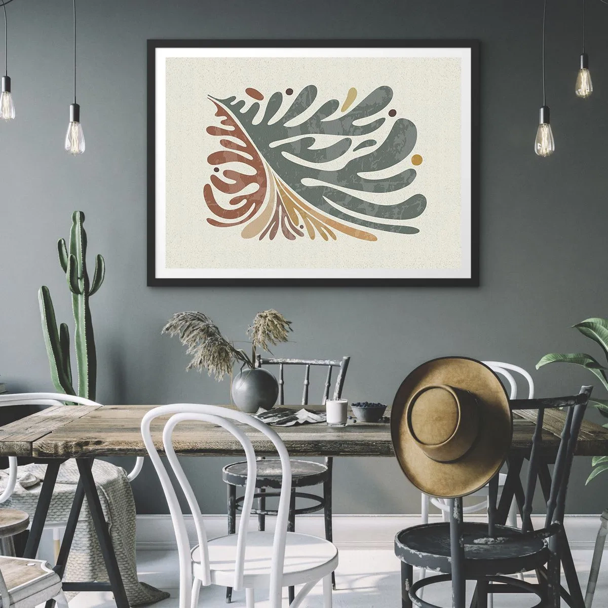 Pôster com moldura preta - Folha multicolorida - 70x50 cm