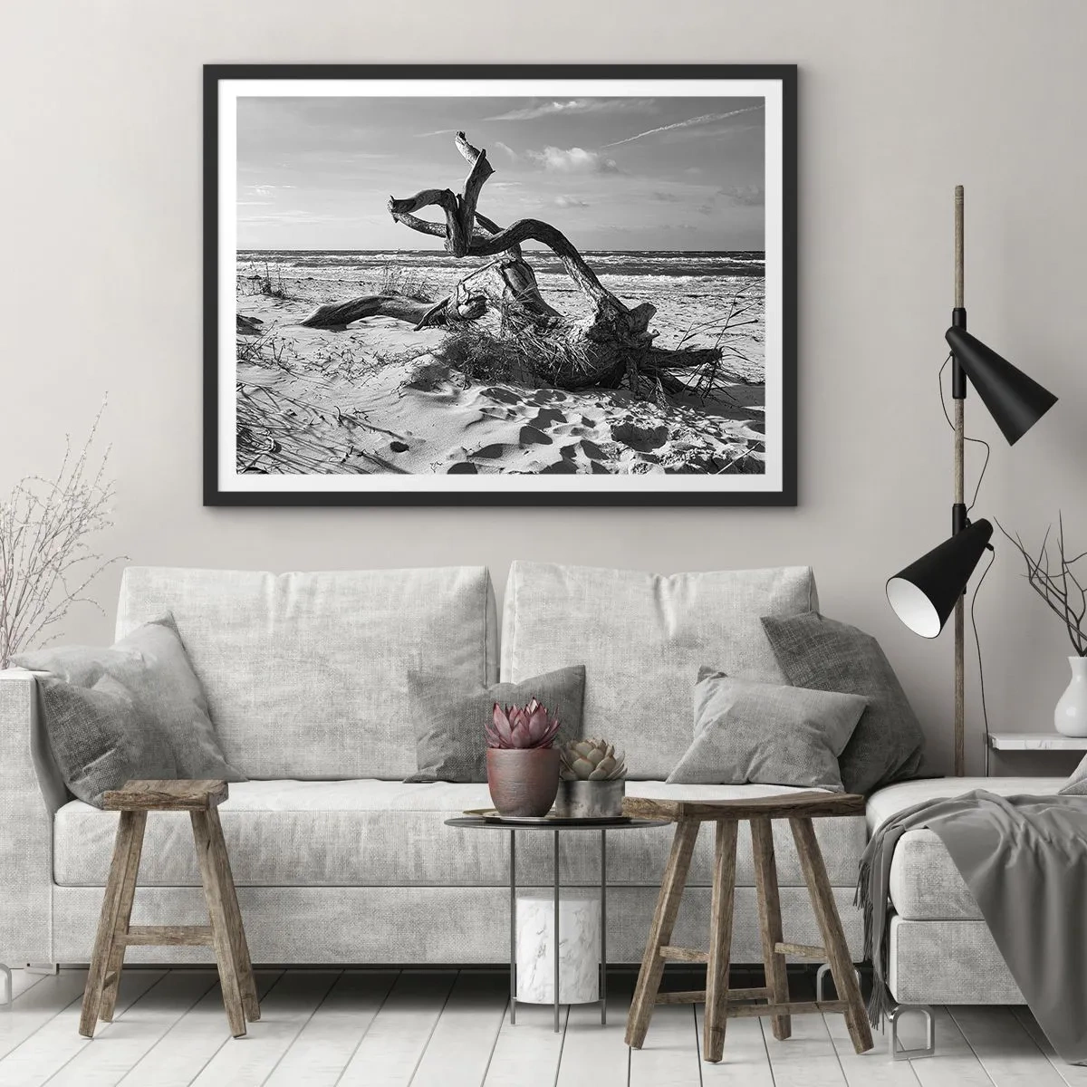 Pôster com moldura preta - Escultura do mar - 70x50 cm