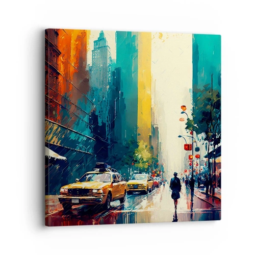 Quadro em tela - Nova York – até a chuva é colorida aqui - 30x30 cm