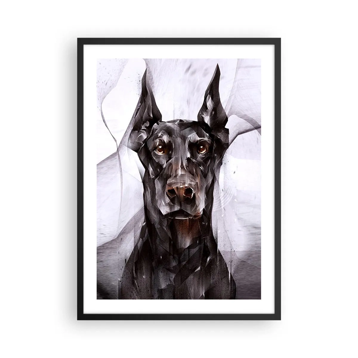 Pôster com moldura preta - Retrato artístico de um cão preto em estilo geométrico - 50x70cm - Nascido na nobreza - Decoração de parede moderna para a sala de estar e quarto ARTTOR