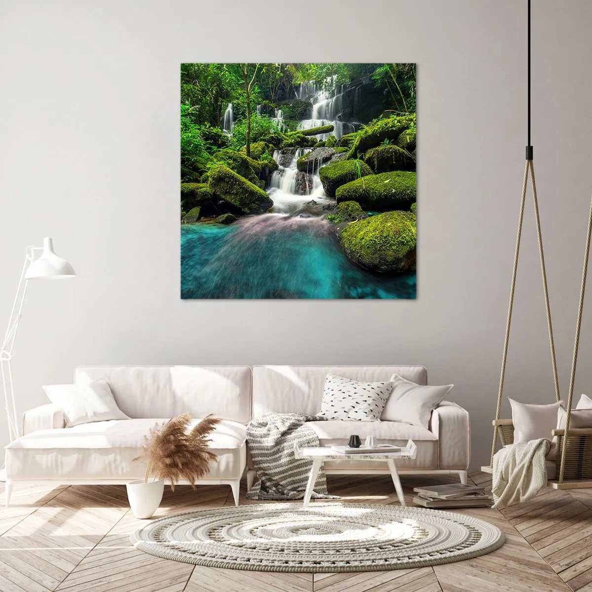 Quadro em tela - Turquesa, safiras e prata líquida - 50x50 cm