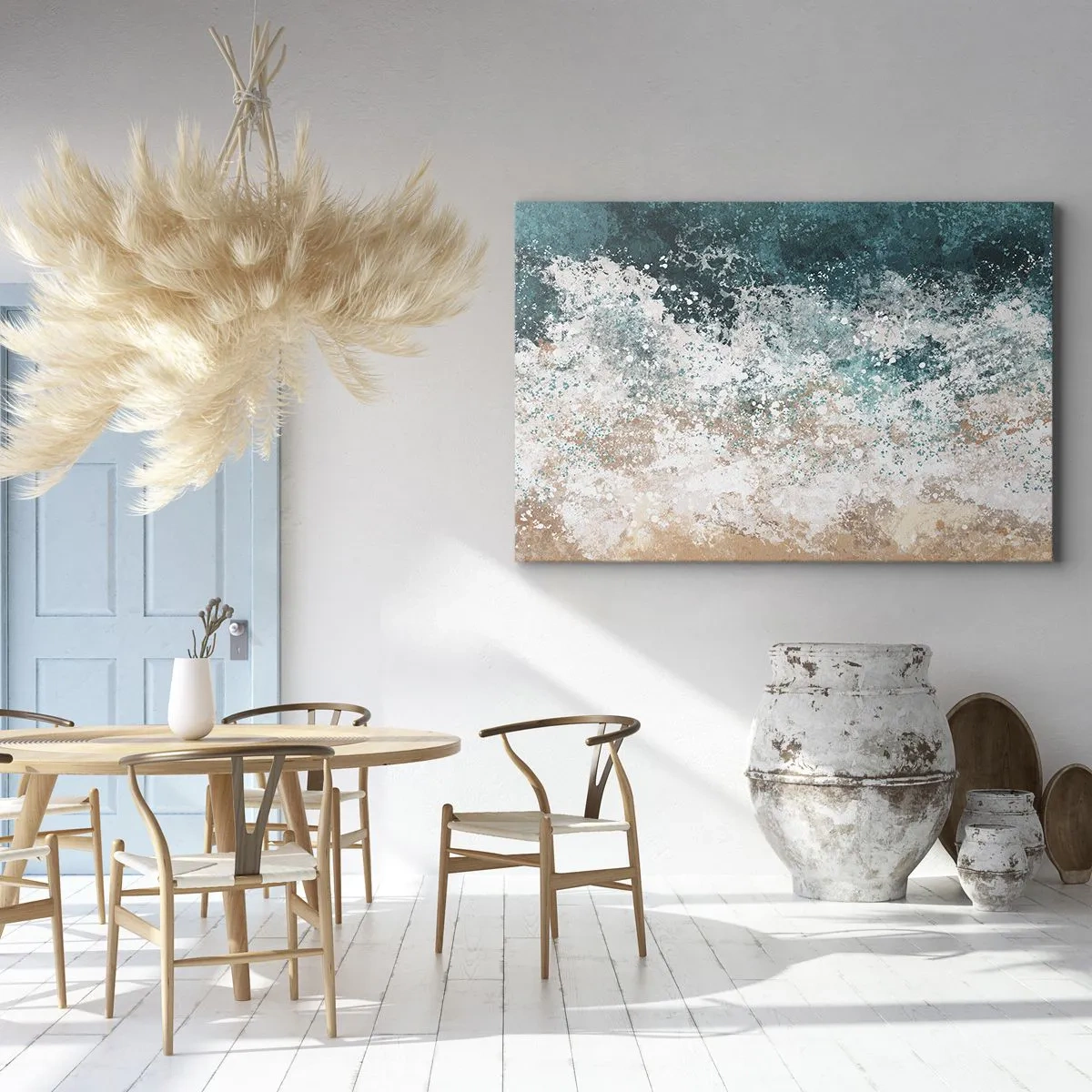 Quadro em tela - Onda abstrata do mar em tons de turquesa e bege - 70x50cm - Histórias do mar - Decoração de parede moderna para a sala de estar e quarto ARTTOR