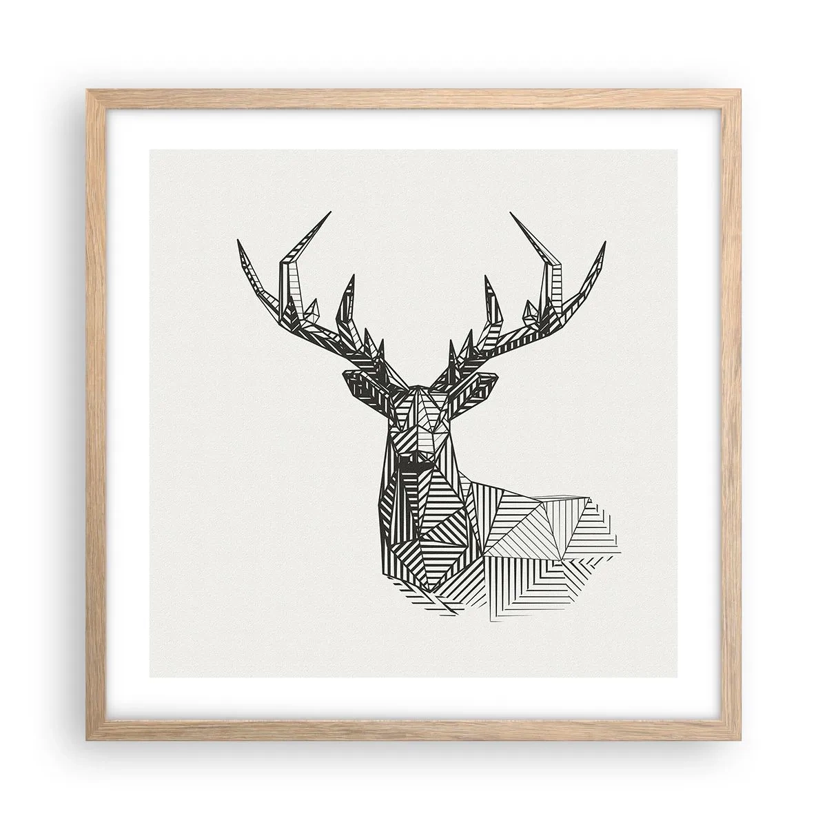 Pôster com moldura de carvalho claro - Veado em estilo cubista - 50x50 cm