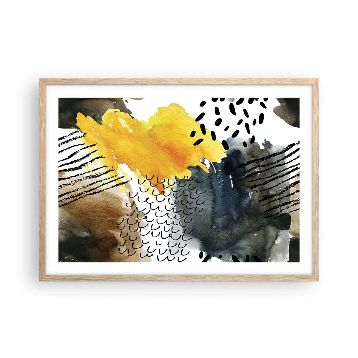 Pôster com moldura de carvalho claro - Reunião dos elementos da natureza - 70x50 cm