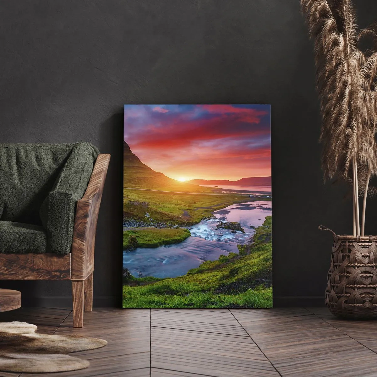 Quadro em tela - Islândia - fogo e água - 65x120 cm