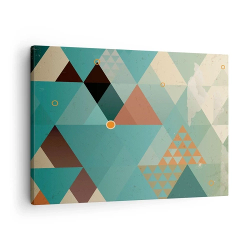 Quadro em tela - Padrões geométricos em tons de turquesa e marrom - 70x50cm - A unidade de muitos, os muitos da unidade - Decoração de parede moderna para a sala de estar e quarto ARTTOR