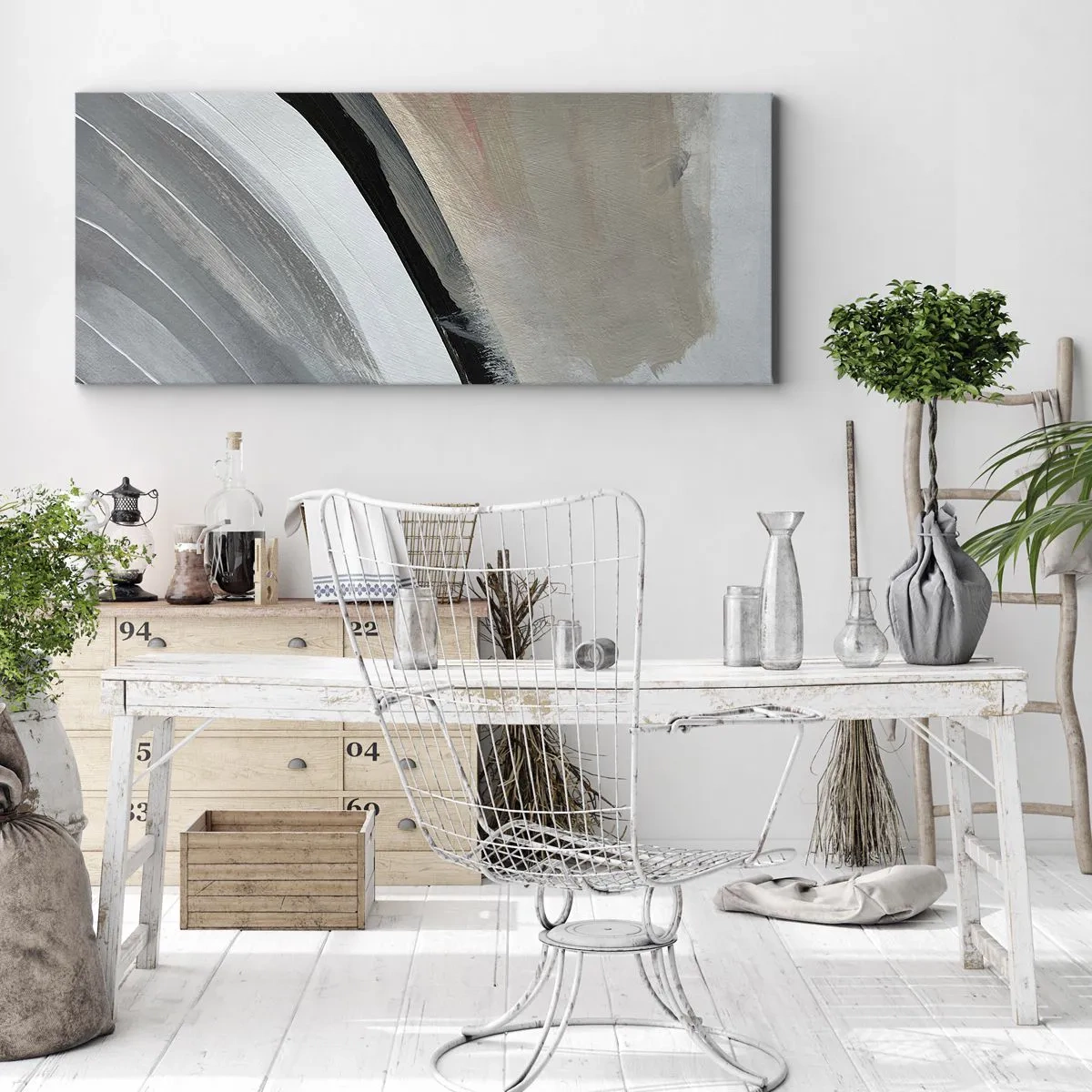 Quadro em tela - Composição: arco preto e cinza - 100x40 cm