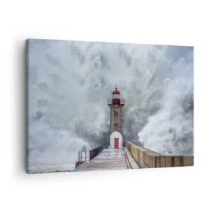 Quadro em tela - Um farol cercado por ondas fortes - 70x50cm - O rugido das águas, o som do vento - Decoração de parede moderna para a sala de estar e quarto ARTTOR