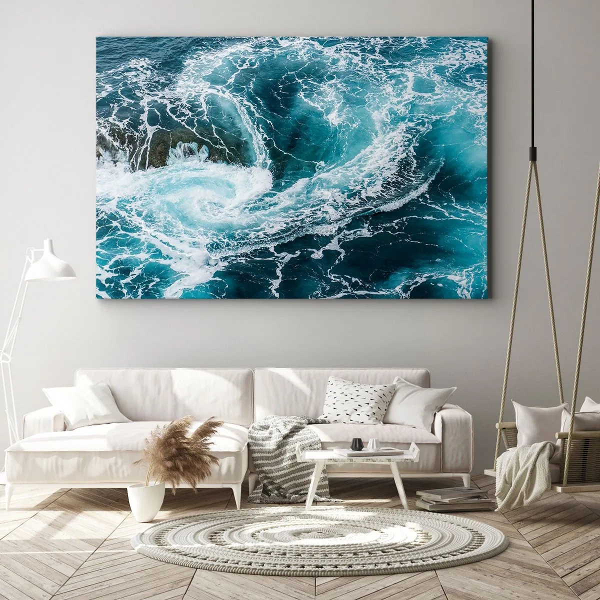 Quadro em tela - Redemoinho oceânico dinâmico - 70x50cm - Portões para o Interior da Terra - Decoração de parede moderna para a sala de estar e quarto ARTTOR