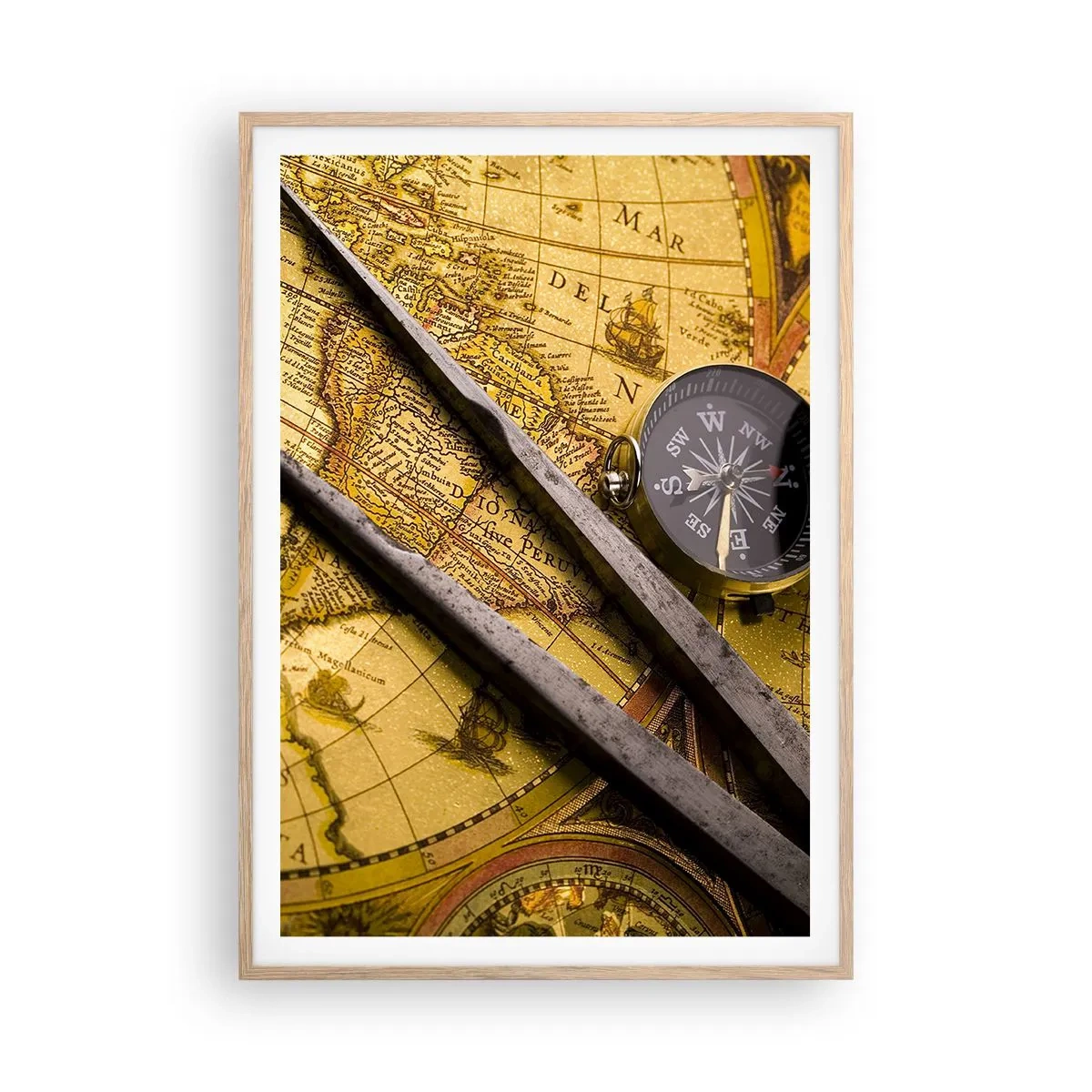 Pôster com moldura de carvalho claro - Onde estão esses tesouros? - 70x100 cm