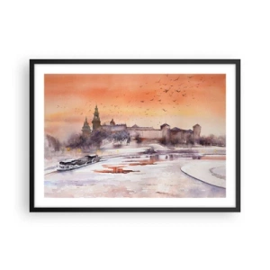 Pôster com moldura preta - Pôr do sol real - 70x50 cm