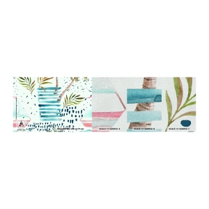 Amostra de papel de parede Premium Canvas - Férias sob as palmeiras - Aquarelas, Coqueiro, Barco a vela - 100x30 cm