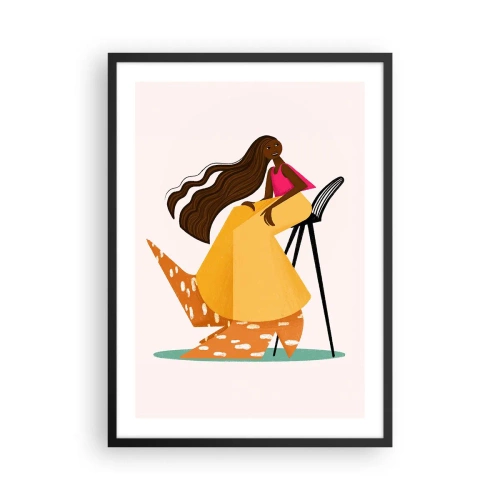 Pôster com moldura preta - Uma figura feminina estilizada em cores quentes sobre um fundo abstrato. - 50x70cm - Moda também é divertida - Decoração de parede moderna para a sala de estar e quarto ARTTOR
