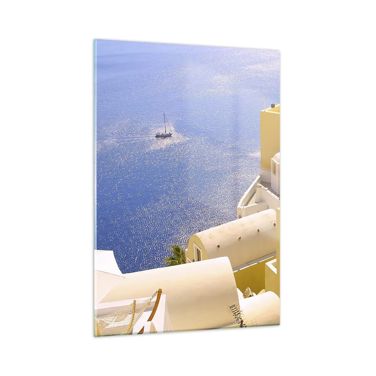 Quadro em vidro - Paisagem grega em branco e azul - 50x70 cm