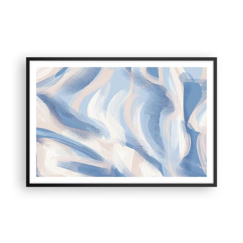 Pôster com moldura preta - Ondas azuis - 91x61 cm