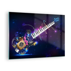 Quadro em vidro - Composição musical colorida com instrumentos e notas - 70x50cm - E está tudo bem - Decoração de parede moderna para a sala de estar e quarto ARTTOR