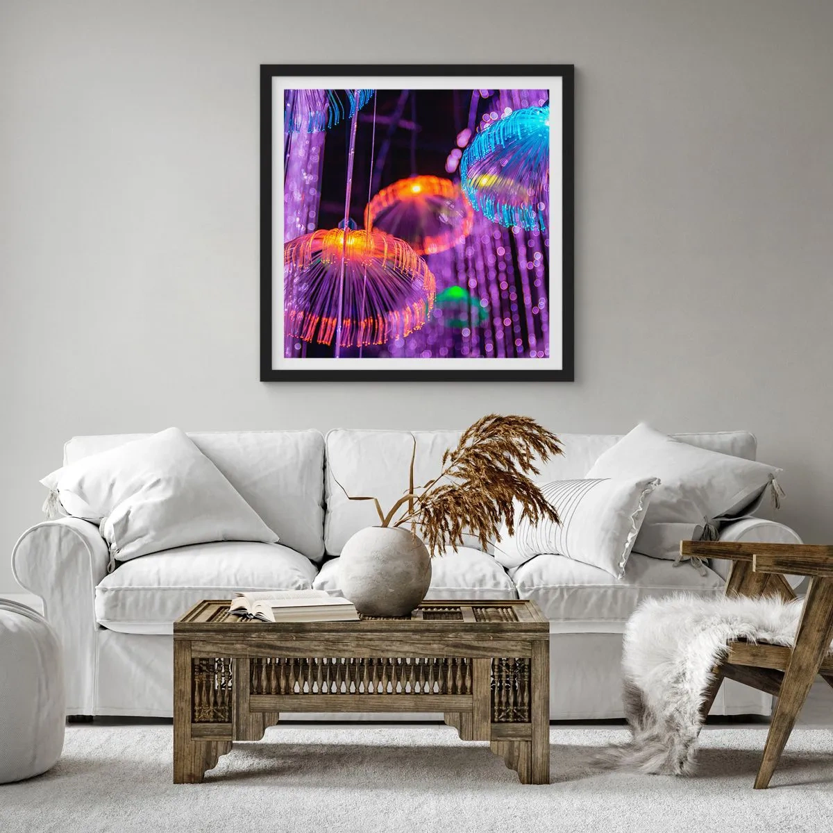 Pôster com moldura preta - Fonte de luz - 50x50 cm