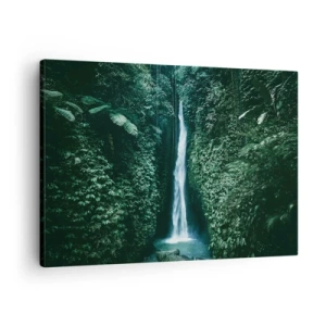 Quadro em tela - Uma cachoeira cercada por densa vegetação tropical - 70x50cm - Primavera tropical - Decoração de parede moderna para a sala de estar e quarto ARTTOR