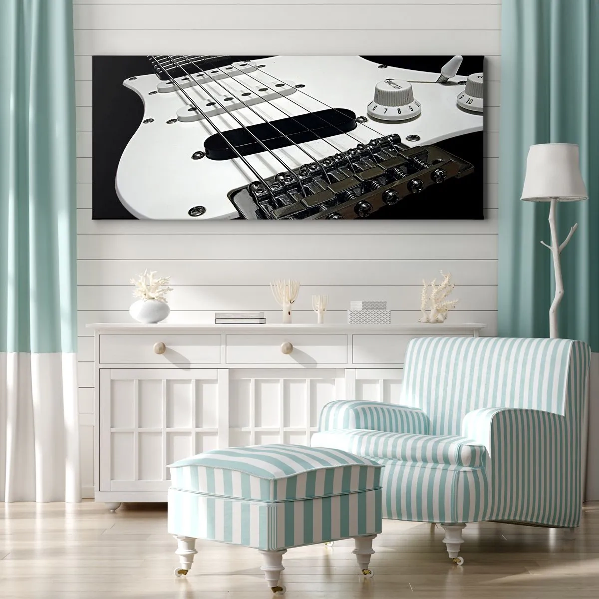 Quadro em tela - Som oculto no branco - 100x40 cm