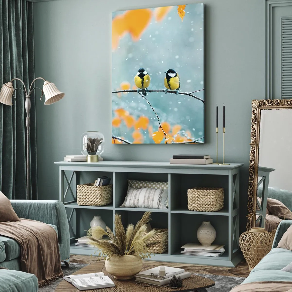 Quadro em tela - Fofoca de pássaros - 45x80 cm