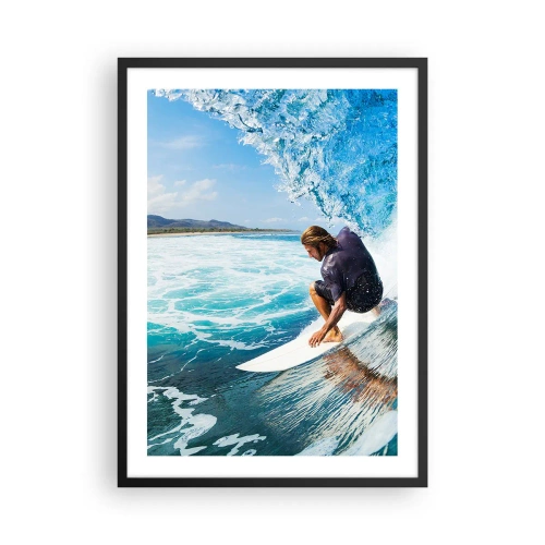 Pôster com moldura preta - Um surfista em um tubo de água com o fundo de um oceano azul - 50x70cm - Dançando com as ondas - Decoração de parede moderna para a sala de estar e quarto ARTTOR