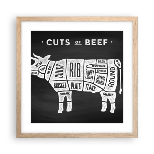 Pôster com moldura de carvalho claro - Cartilha do talhante - 40x40 cm