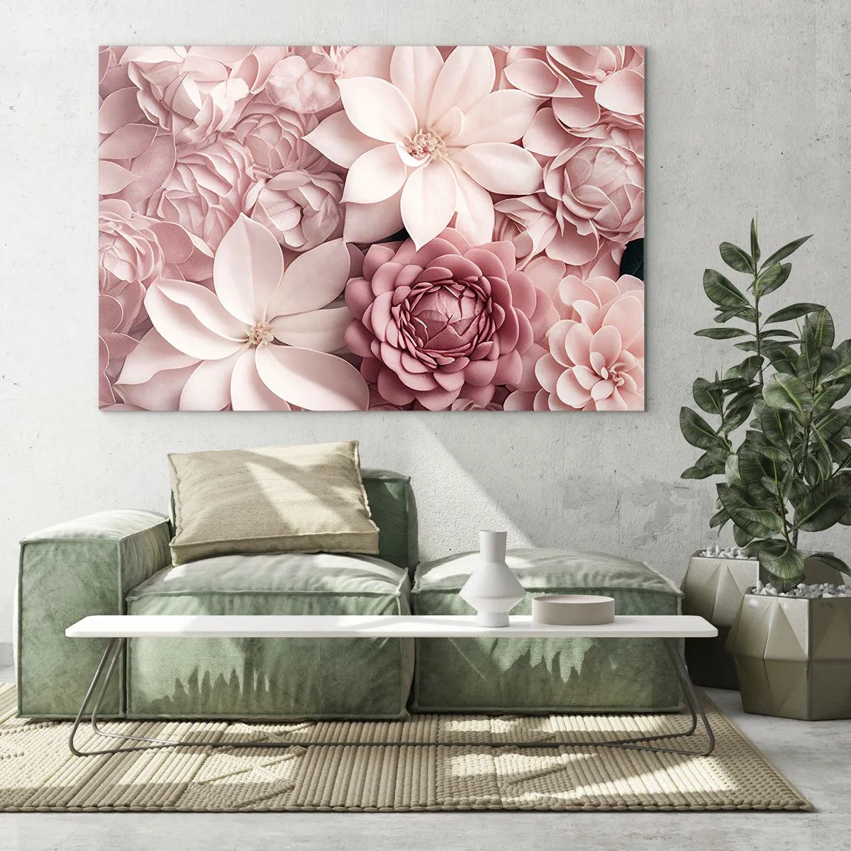 Quadro em vidro - Delicadas flores rosas em uma composição cheia de pétalas - 70x50cm - Em pétalas rosa - Decoração de parede moderna para a sala de estar e quarto ARTTOR