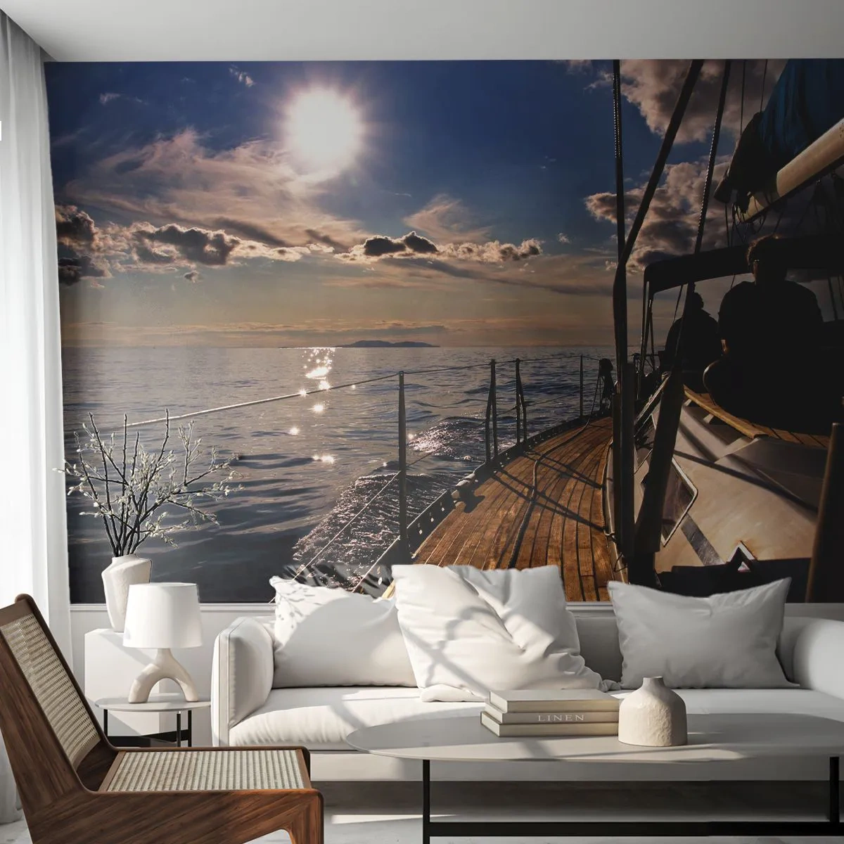 Papel de Parede Premium Sand - Sob velas em direção ao sol - Náutico, Iate, Mar - 400x280 cm