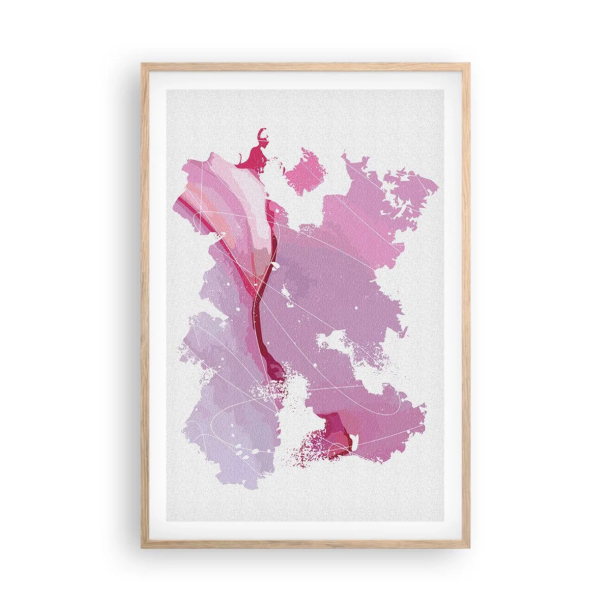 Pôster com moldura de carvalho claro - Mapa do mundo rosa - 61x91 cm