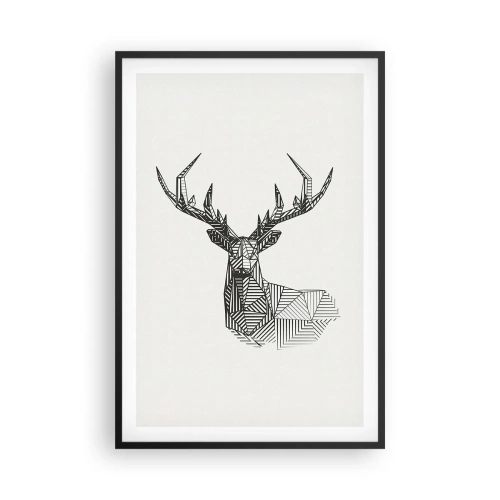 Pôster com moldura preta - Veado em estilo cubista - 61x91 cm