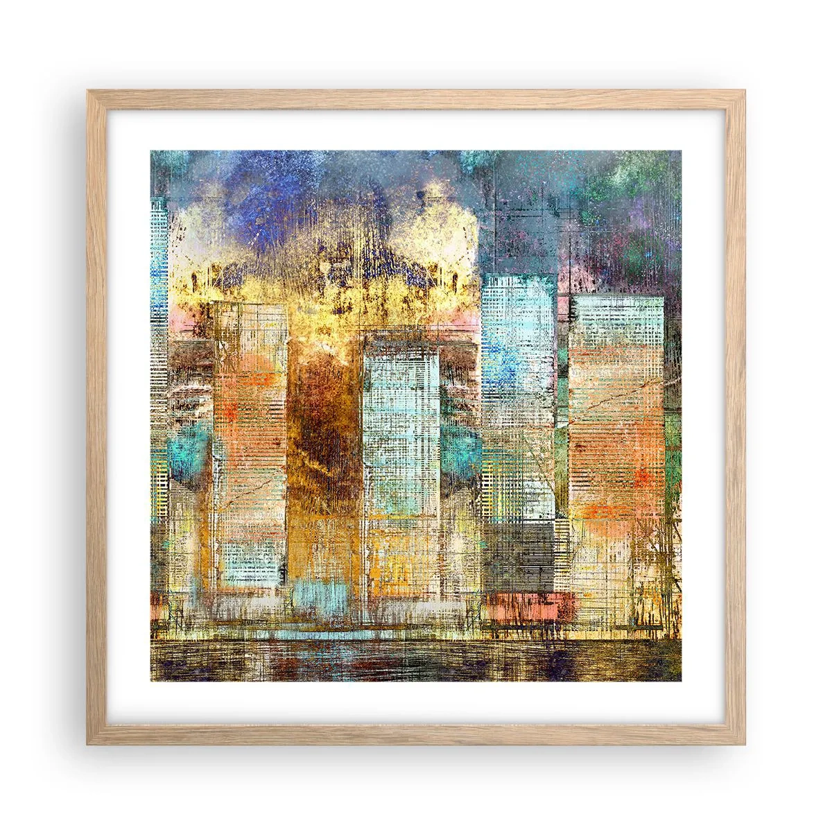 Pôster com moldura de carvalho claro - Uma metrópole ensolarada - 50x50 cm