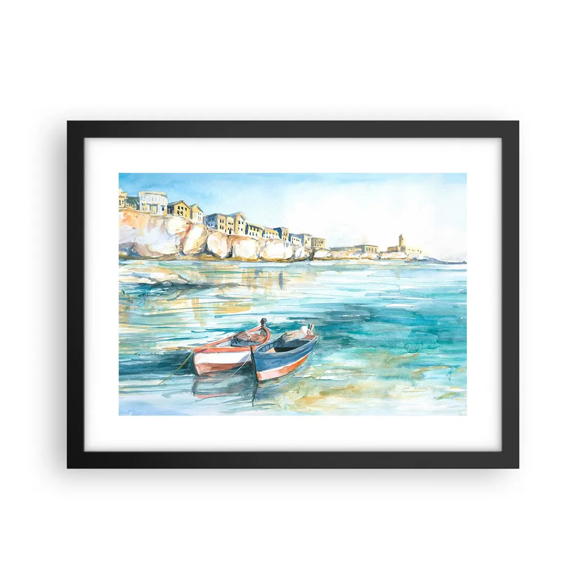 Pôster com moldura preta - Paisagem em azul - 40x30 cm