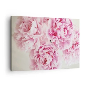 Quadro em tela - Um buquê de peônias rosa em um fundo claro - 70x50cm - Em esplendor rosa - Decoração de parede moderna para a sala de estar e quarto ARTTOR