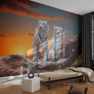 Papel de Parede Premium Sand - Tal como em Nárnia - Animais, Tigre, Pôr do sol - 100x70 cm
