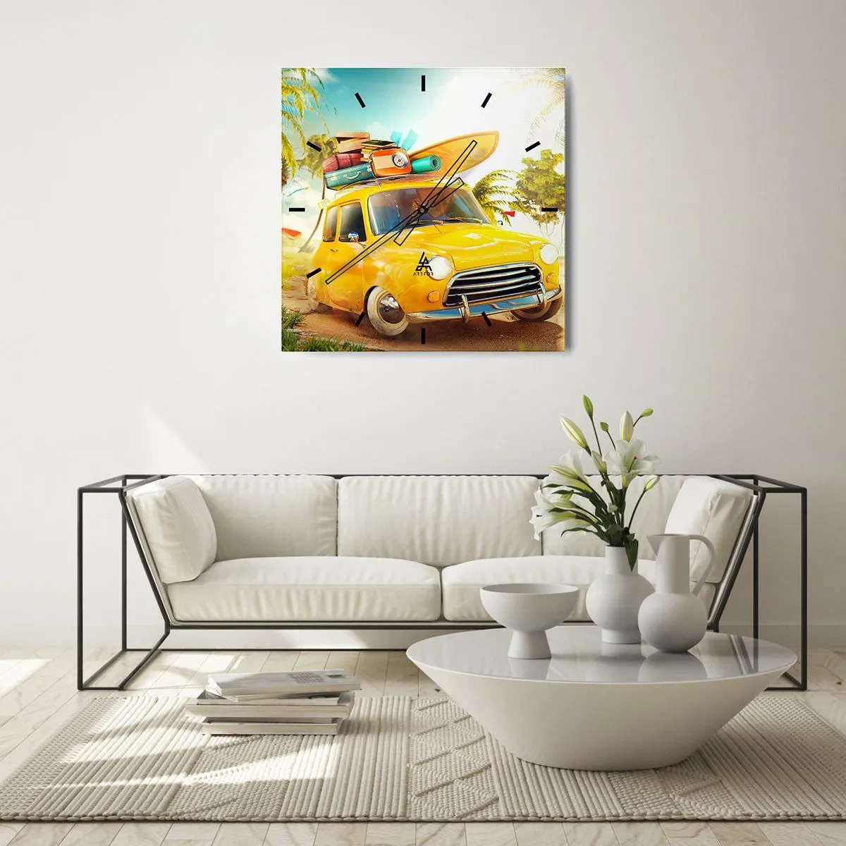 Relógio de parede - Relógio em vidro - Uma viagem para mais do que um sorriso - 40x40 cm