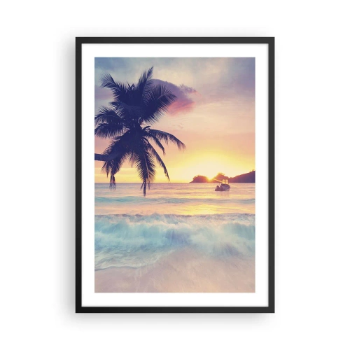 Pôster com moldura preta - Palmeira na praia durante o pôr do sol - 50x70cm - Noite na baía - Decoração de parede moderna para a sala de estar e quarto ARTTOR